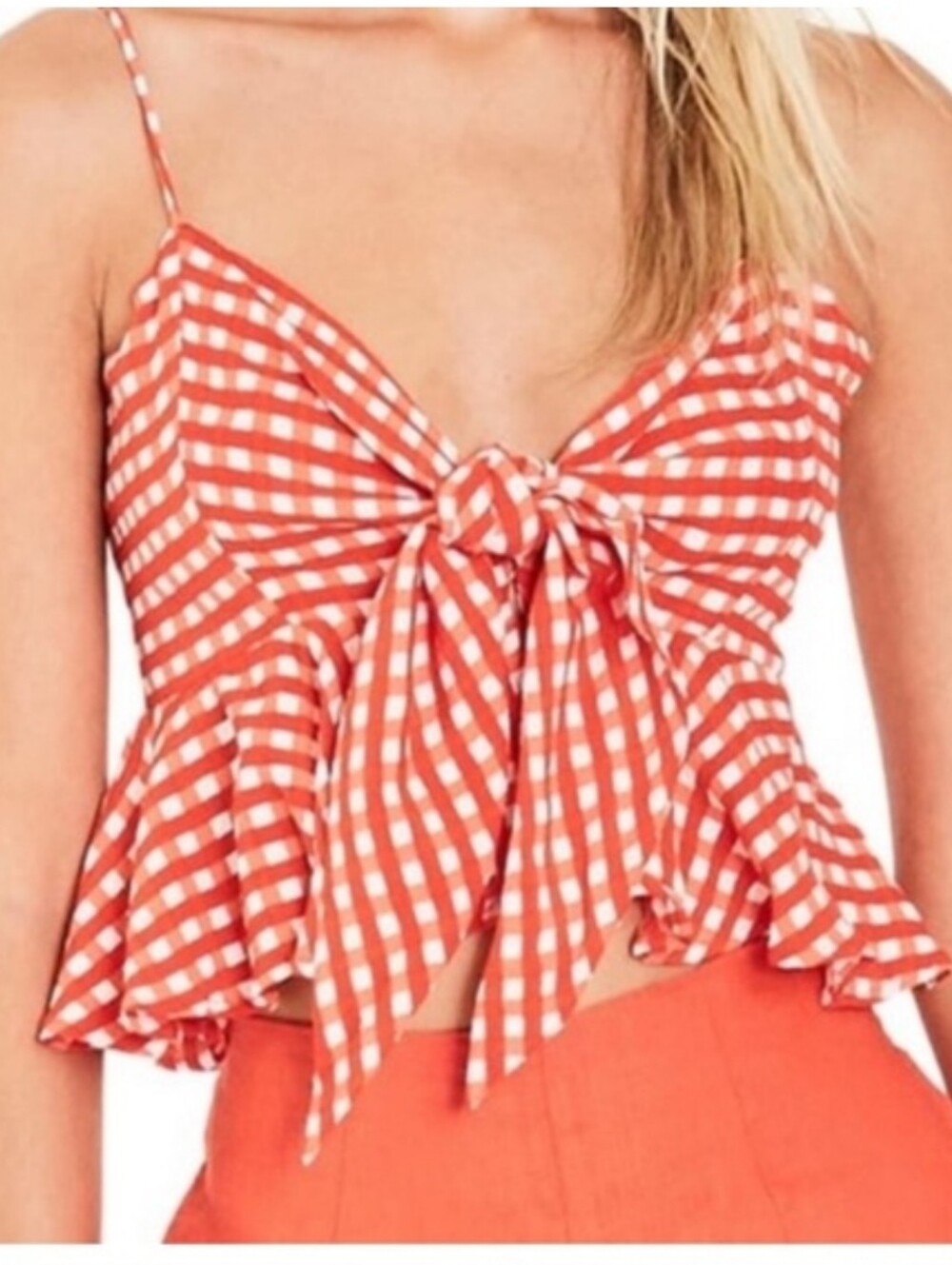 FAITHFULL THE BRAND Red plaid peplum camisole with front tie - Picture 16 of 16